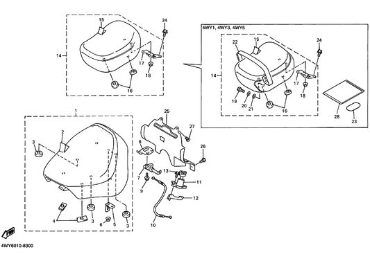 Yamaha 4NK-2471A-00 . Stay, Seat — shown on the シート parts diagram
