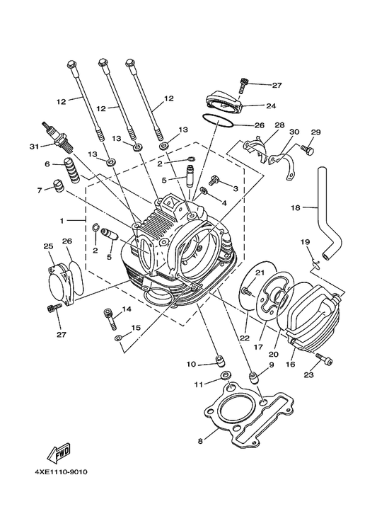 Yamaha 5H0-11133-11 . Guide, Valve 1 — shown on the Cylinder Head parts diagram