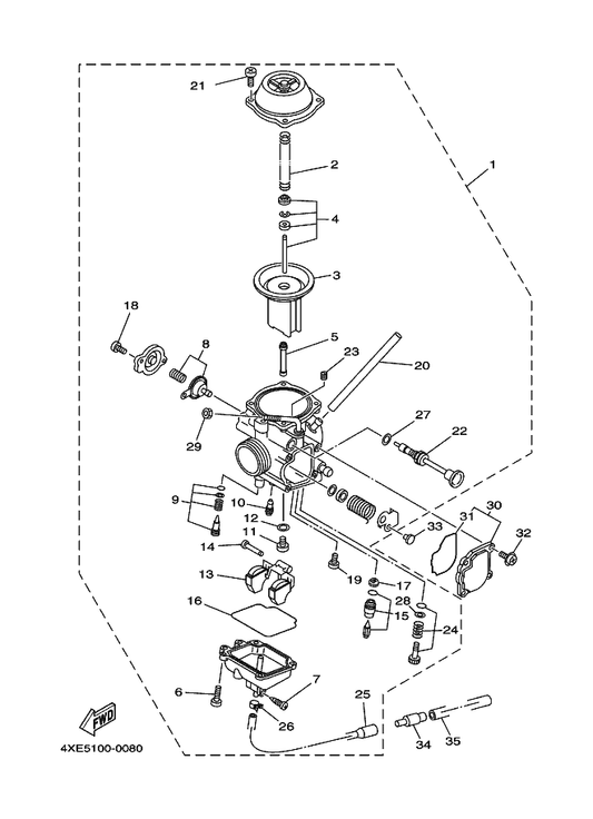 Yamaha 4XE-14480-00 Cover Sub Assy — shown on the Carburetor parts diagram
