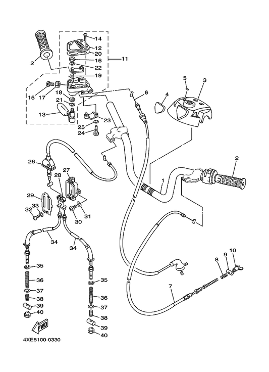Yamaha 4XE-26341-00 Cable, Brake — shown on the Steering Handle & Cable parts diagram