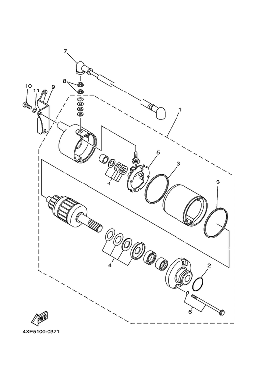 Yamaha 4XE-8182A-00 Nut — shown on the Starting Motor parts diagram
