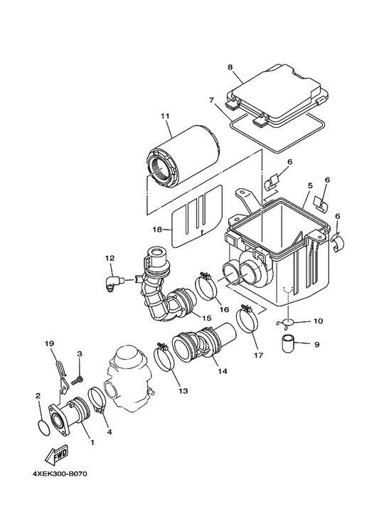 Yamaha 4XE-13586-00 Joint, Carburetor 1 — shown on the Intake parts diagram