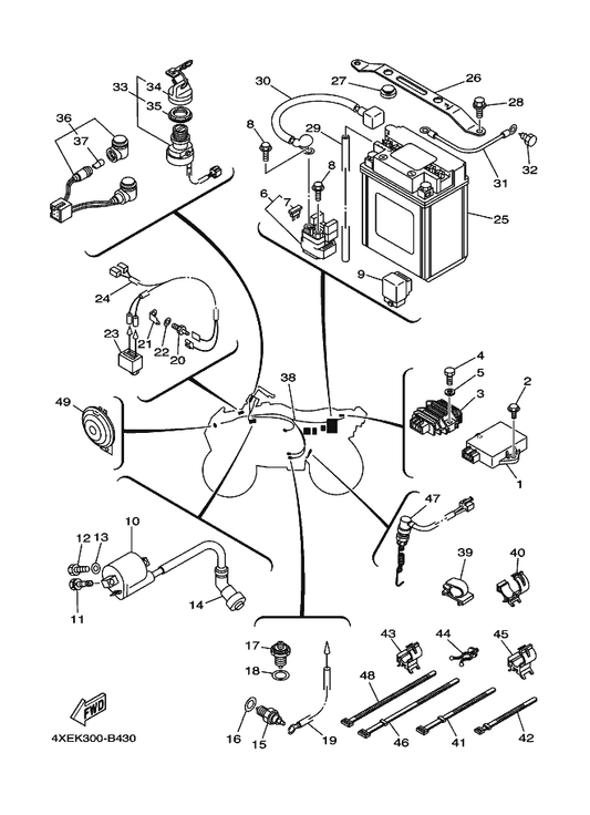 Yamaha 4XE-83530-00 Pilot Light Assy — shown on the Electrical 1 parts diagram