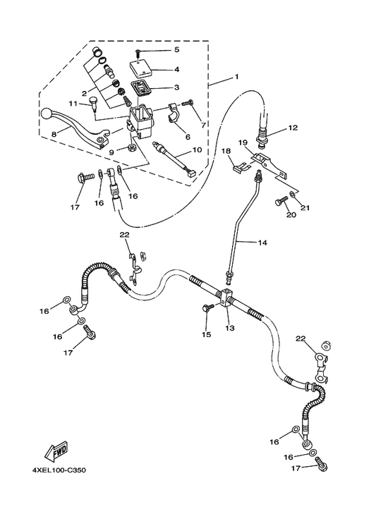 Yamaha 4XE-F5873-01 Hose, Brake 2 — shown on the Front Master Cylinder parts diagram