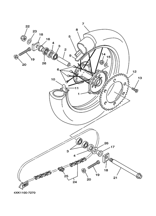 Yamaha 94681-47011 . Joint, Chain — shown on the Rear Wheel parts diagram