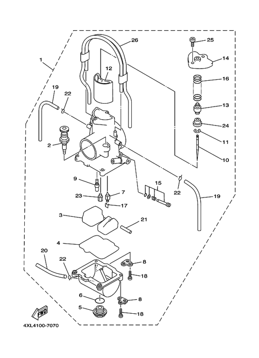 Yamaha 4MX-14984-00 . Gasket, Float Chamber — shown on the Carburetor parts diagram