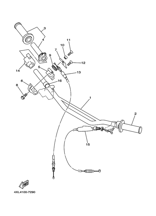 Yamaha 4EW-26335-00 Cable, Clutch — shown on the Steering Handle. Cable parts diagram