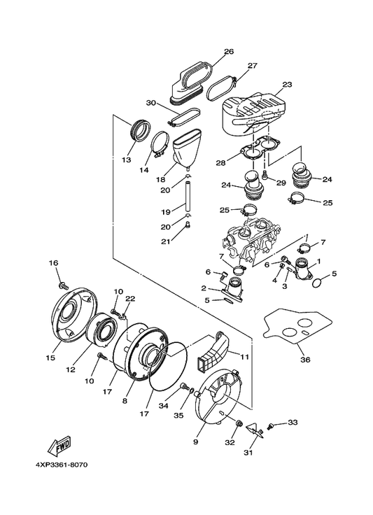 Yamaha 4TR-14451-00 Element, Air Cleaner — shown on the Intake parts diagram