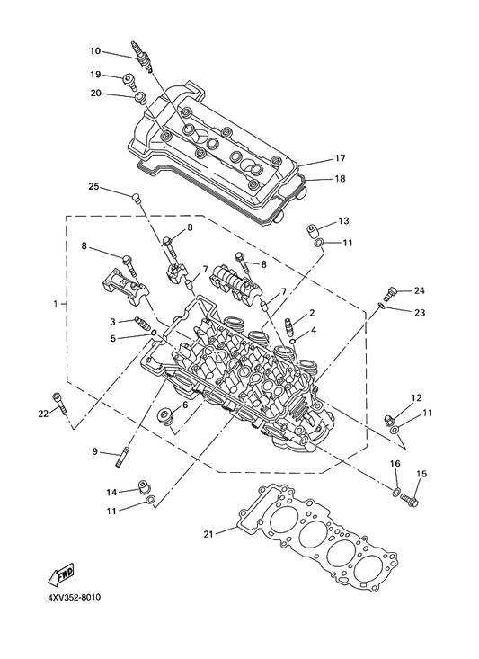 Yamaha 4XV-11101-00 Cylinder Head Assy — shown on the Cylinder parts diagram