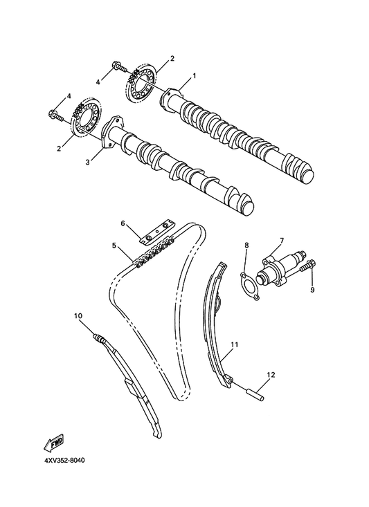 Yamaha 4XV-12210-00 Tensioner Assy, Cam Chain — shown on the Camshaft & Chain parts diagram