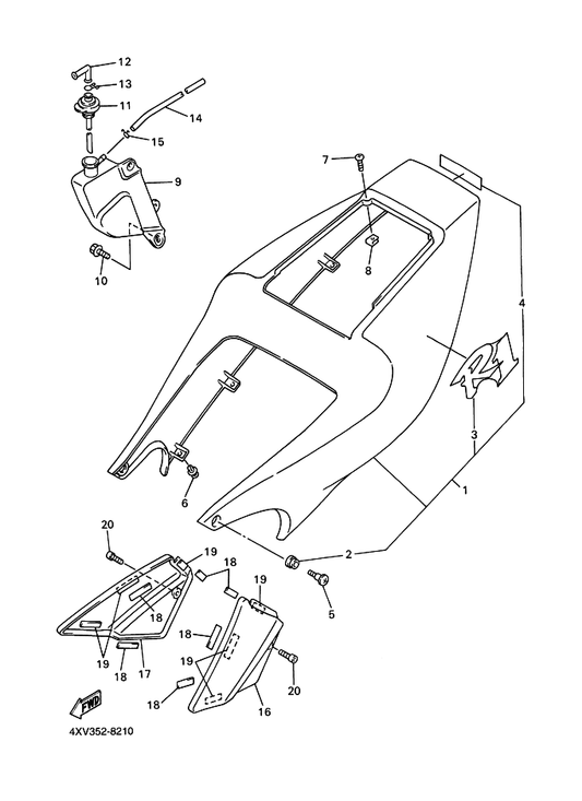 Yamaha 4XV-21871-00 Tank, Recovery — shown on the Side Cover parts diagram