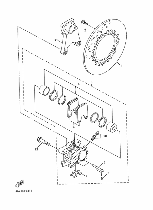 Yamaha 4XV-25919-50 . Support, Pad — shown on the Rear Brake Caliper parts diagram
