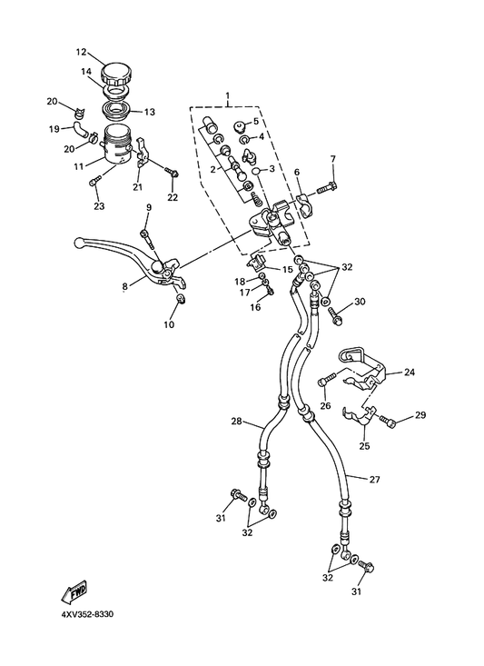 Yamaha 4XV-83922-01 Lever 2 — shown on the Front Master Cylinder parts diagram