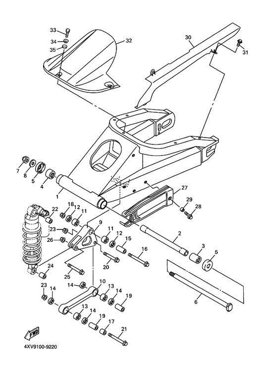 Yamaha 90105-10402 334 Bolt Washer Based — shown on the Rear Arm parts diagram