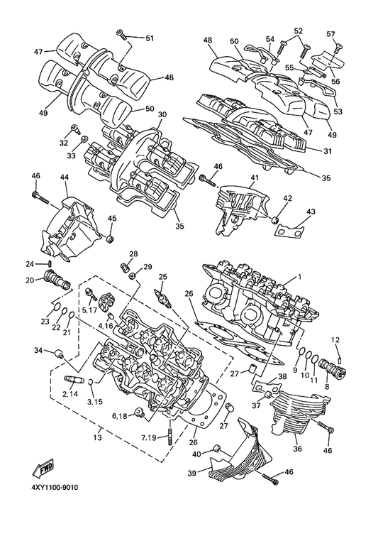 Yamaha 4NK-11195-00 Gasket — shown on the Cylinder Head parts diagram