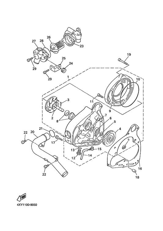 Yamaha 4XY-12483-00 Pipe 3 — shown on the Water Pump parts diagram
