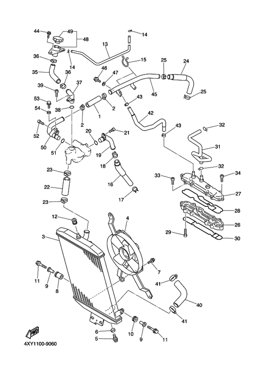 Yamaha 4XY-12588-00 Hose 5 — shown on the Radiator & Hose parts diagram