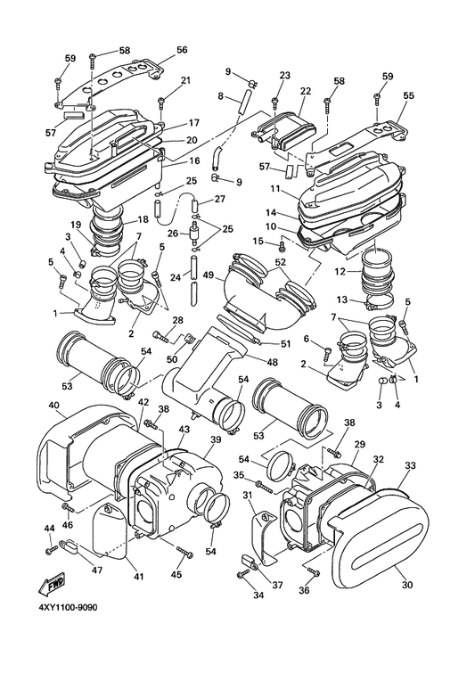 Yamaha 4XY-1441A-00 Cover, Cleaner Case 1 — shown on the Intake parts diagram