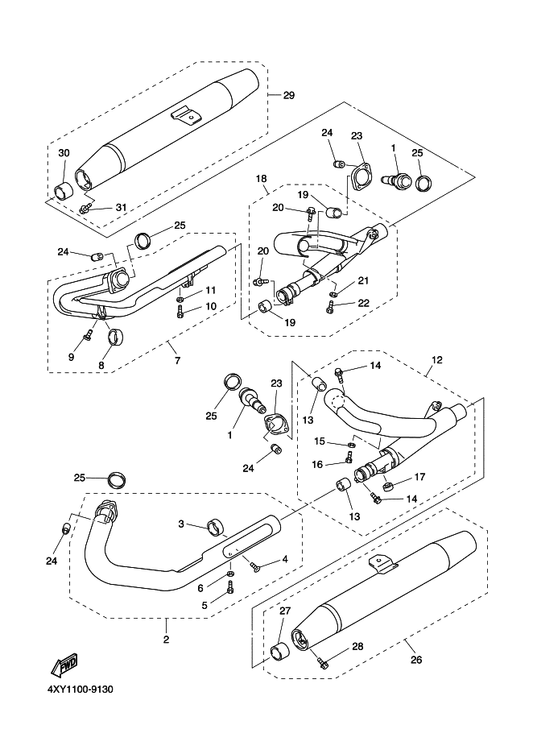 Yamaha 95814-08025 . Bolt, Flange — shown on the Exhaust parts diagram