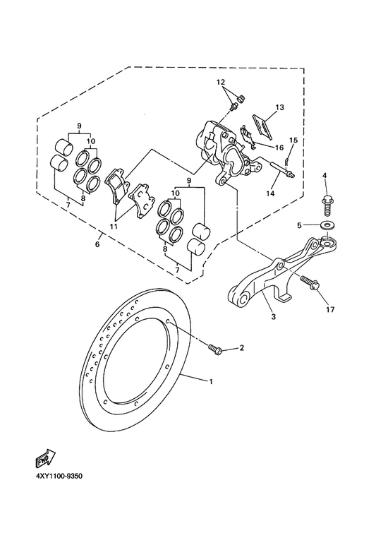 Yamaha 4NK-W0046-00 . Brake Pad Kit 2 — shown on the Rear Brake Caliper parts diagram