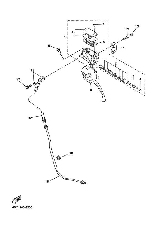 Yamaha 4XY-26472-00 Hose, Clutch 1 — shown on the Front Master Cylinder 2 parts diagram