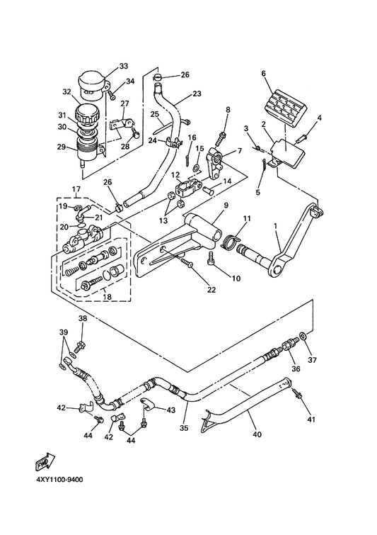 Yamaha 4XY-25876-00 Holder, Brake Hose 2 — shown on the Rear Master Cylinder parts diagram