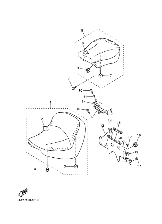 Yamaha 4XY-2475H-10 Bracket, Seat Lever 1 — shown on the Seat parts diagram