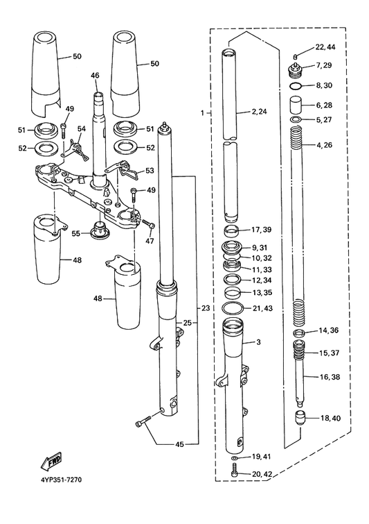 Yamaha 4NK-23181-10 Bolt, Hexagon Socket Head — shown on the Front Fork parts diagram