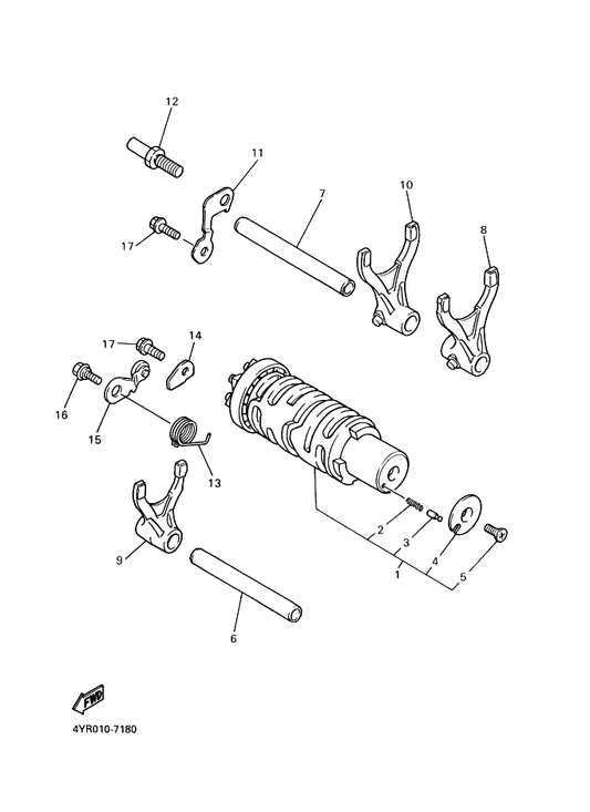 Yamaha 4JH-18513-00 Fork, Shift 3 — shown on the Shift Cam & Fork parts diagram