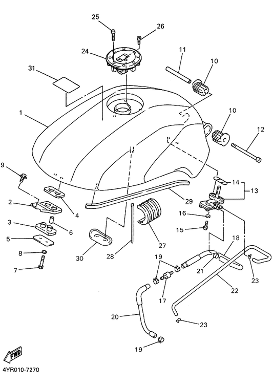 Yamaha 4YR-24560-00 フイルタアセンブリ — shown on the フユエルタンク parts diagram