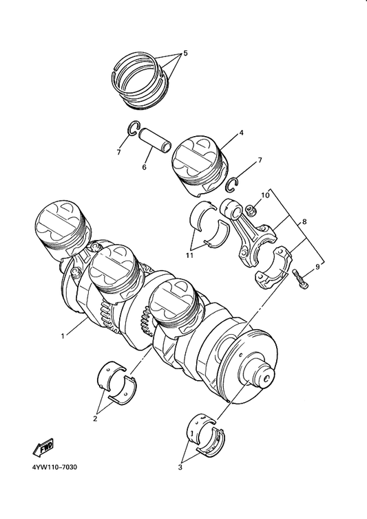 Yamaha 3GM-11656-20 Plane Bearing, Connecting Rod — shown on the Crankshaft & Piston parts diagram
