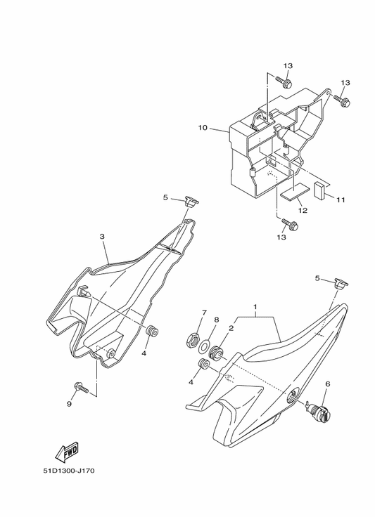 Yamaha 18C-F1711-00-P0 Cover, Side 1 — shown on the Side Cover parts diagram