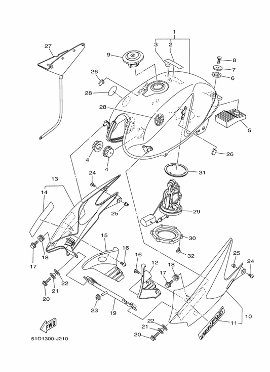 Yamaha 51D-F4255-10 . Graphic, Fuel Tank 8 — shown on the Fuel Tank parts diagram