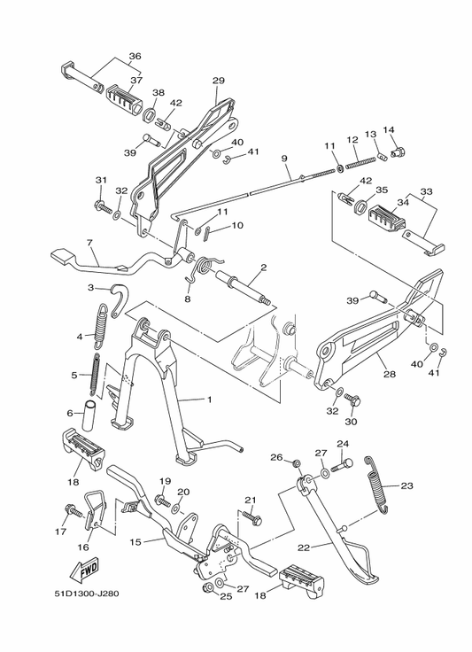 Yamaha 90445-12800 Hose — shown on the Stand & Footrest parts diagram