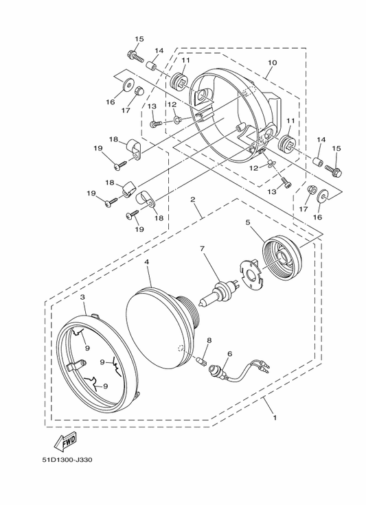 Yamaha 41S-H4300-00 Headlight Assy — shown on the Headlight parts diagram