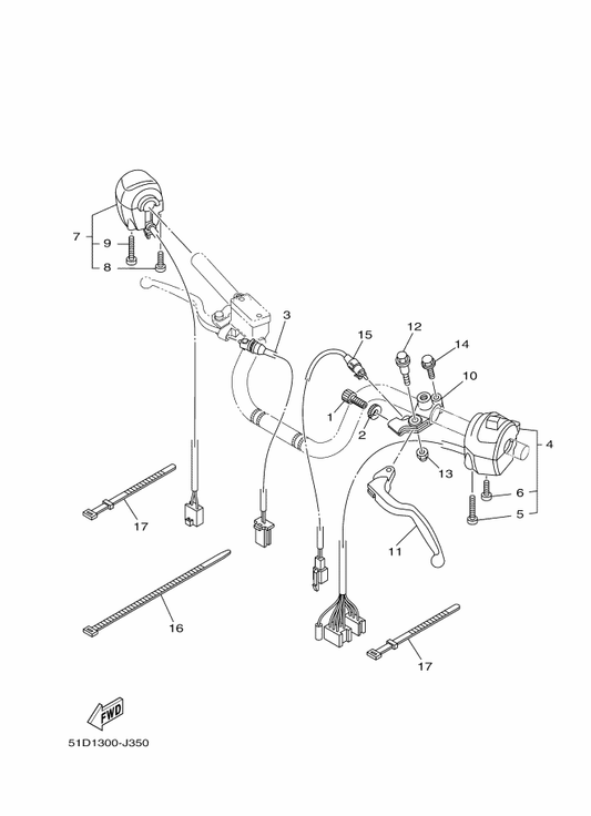 Yamaha 3D9-83980-00 Front Stop Switch Assy — shown on the Handle Switch & Lever parts diagram