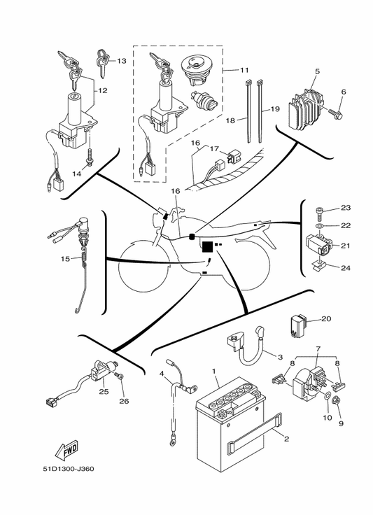 Yamaha 3D9-81950-00 Relay Assy — shown on the Electrical 1 parts diagram