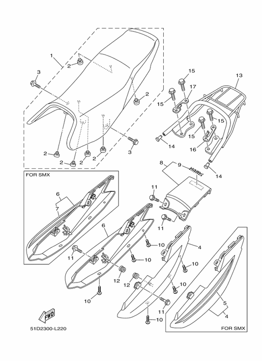 Yamaha 18C-Y2475-01-P4 Cover, Tail Assy — shown on the Seat parts diagram
