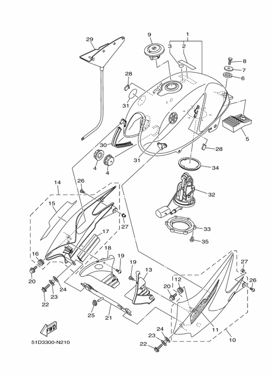 Yamaha 51D-W2411-02-P0 Fuel Tank Assy — shown on the Fuel Tank parts diagram