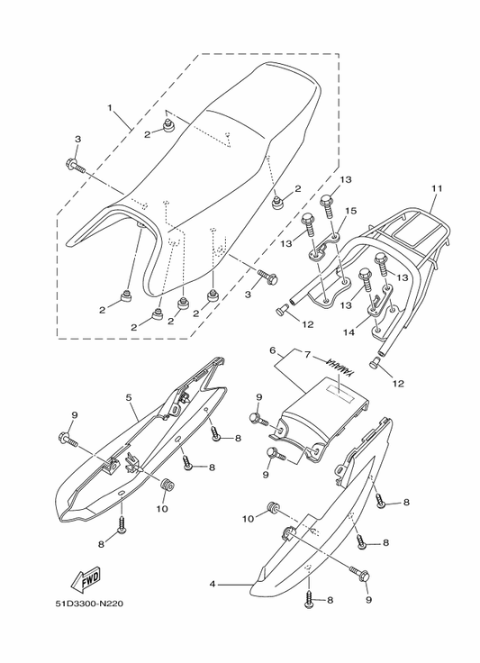 Yamaha 18C-F472K-00-P0 Cover, Tail 2 — shown on the Seat parts diagram