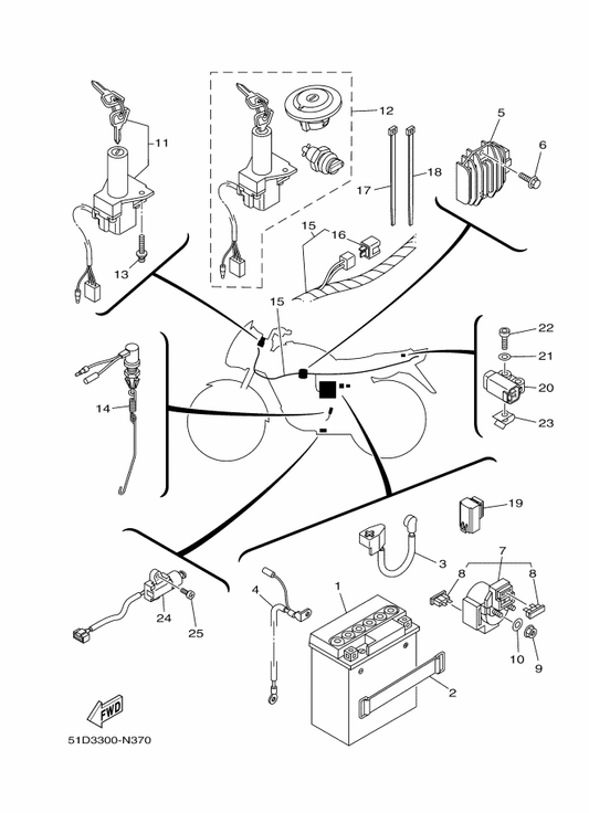 Yamaha 5VL-H2131-01 Band, Battery — shown on the Electrical 1 parts diagram