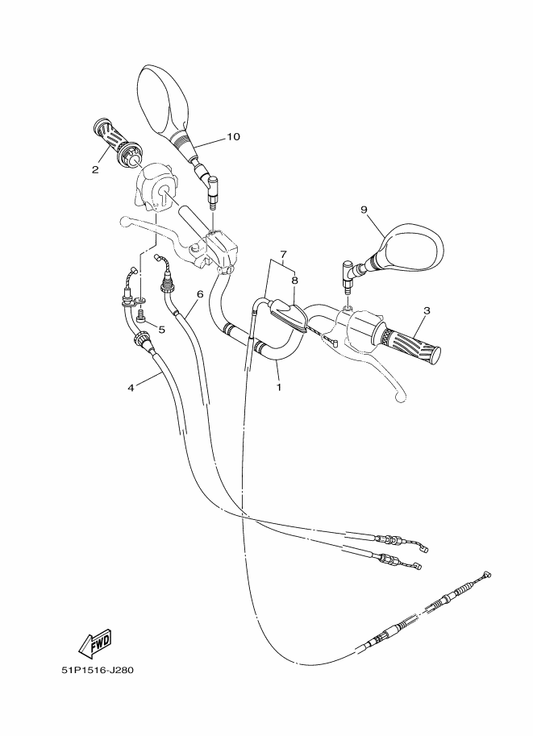 Yamaha 5VL-F6241-00 Grip — shown on the Steering Handle & Cable parts diagram