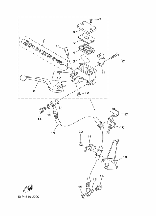 Yamaha 3D9-F5865-01 . Spring, Lever — shown on the Front Master Cylinder parts diagram