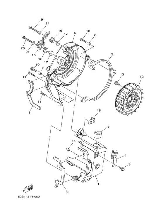 Yamaha 97702-60530 Screw, Tapping — shown on the Air Shroud & Fan parts diagram