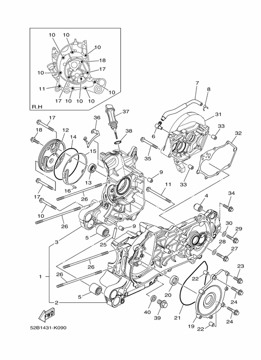 Yamaha 93102-19803 Oil Seal — shown on the Crankcase parts diagram