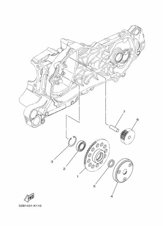 Yamaha 5P0-E5521-00 Shaft 1 — shown on the Starter parts diagram