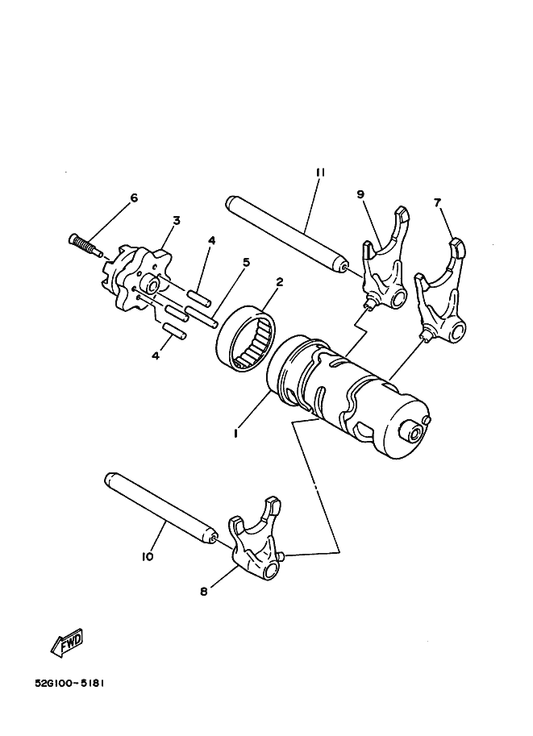 Yamaha 90151-06054 Screw, Countersunk — shown on the Shift Cam & Fork parts diagram