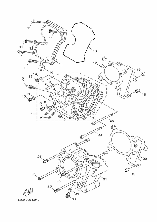 Yamaha 52S-E1181-00 Gasket, Cylinder Head 1 — shown on the Cylinder parts diagram