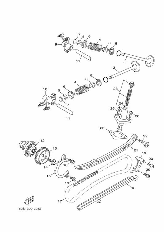 Yamaha 52S-E2170-00 Camshaft Assy 1 — shown on the Valve parts diagram
