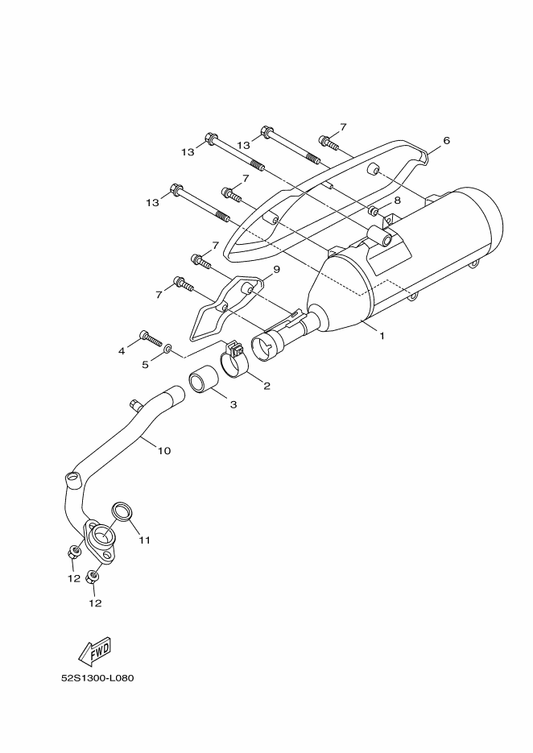 Yamaha 53B-E4711-00-98 Muffler 1 — shown on the Exhaust parts diagram